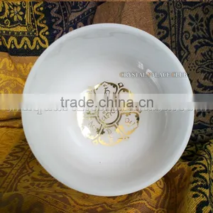 Frosted Quartz Crystal Singing Bowls With Design and Musical Note thumbnail-1