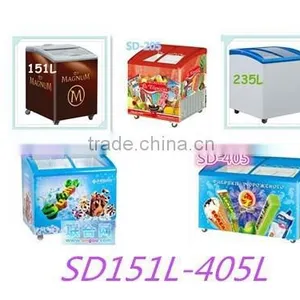 151L to 415LSliding Door Curved Glass Chest Showcase Display Freezer for Sale thumbnail-2