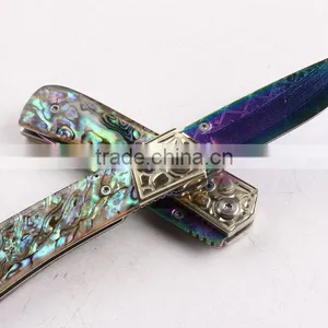 OEM Custom Hand Made Damascus Steel Folding Knife With Abalone thumbnail-2