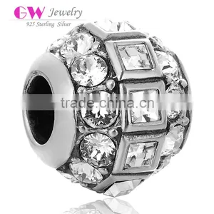 X246 European Style Crystal Ball Charms Bead 925 Sterling Silver thumbnail-1