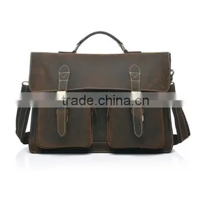 Crazy Horse Genuine Leather Men Messenger Bags Leather Vintage Briefcases Mens Men Genuine Leather Briefcase thumbnail-1