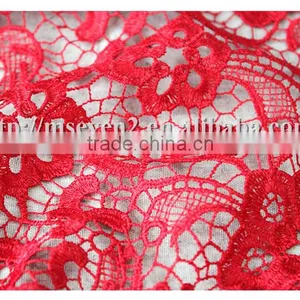 New Design Embroidered Pattern Red Polyester African Lace Fabrics for Dress thumbnail-6