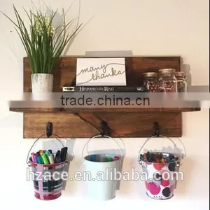 Wooden Wall Hanging Shelf With Hooks thumbnail-2
