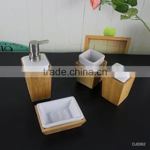 Chaozhou Factory Direct Wholesale European Ceramic Bath Accessaries, Bathroom Set With Wooden Wrapping thumbnail-1