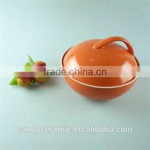Ceramic Soup Pot/orange Cooking Soup Pot/small Tureen Unique Shape Orange Color Glazed thumbnail-1