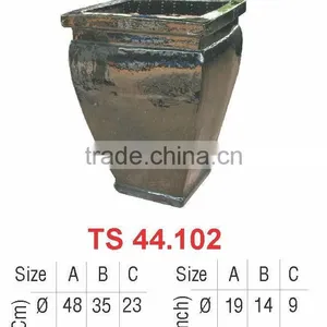Vietnam Black Glazed Outdoor Pottery Flower Pot thumbnail-1