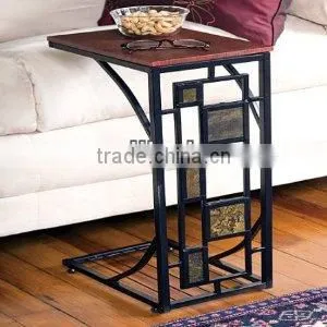 RH-4520 Living Room Geometric Design Artificial Slate-Trimmed MDF Top Metal Sofa Side Table thumbnail-1