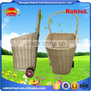 Unique Vintage Willow Weaved Woven Wicker Shopping Trolley Wheels Basket Cart thumbnail-2