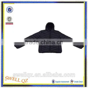 China Apparel Stocklot Winter Lady Black Padded Jacket With Hood thumbnail-1