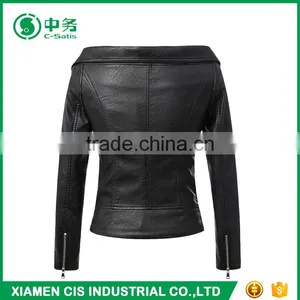 Fashion Design Women Black Motorcycle Leather Jacket for Sale thumbnail-2