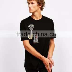 MGOO Newest Arrival Beautiful Embroidered T-shirt Custom Handmade Animal Pattern Tees Mens Black Cotton Tshirts thumbnail-4