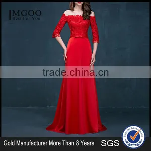 MGOO Brand Design Custom Long Dress Transparent Red Lace Long Dress Off Shoulder Applique Long Sleeves Prom Dress 2069 thumbnail-1
