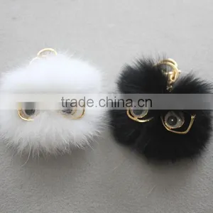 Myfur Cute Metal Glasses Decorative Real Fox Fur Pom Poms Keychain For Bag Charm thumbnail-5