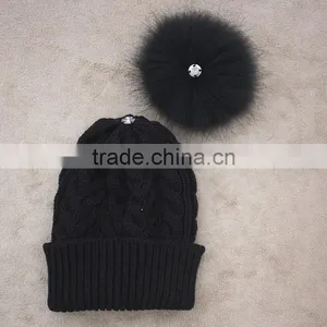 Myfur Stylish Pom Pom Winter Knit Hats Natural Real Raccoon Fur Balls Wholesale Custom Beanie Hat thumbnail-3