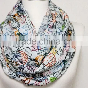 Stamps Pattern Chiffon Infinity Scarf, Circle Scarf, Long Scarf, Mother's Day Gift Ideas For Her, Spring - Summer - Fall - Winte thumbnail-1