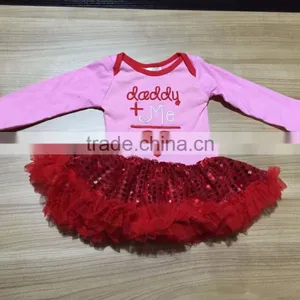 2016 New Valentine's Day Baby Girls "Daddy+Me" Red Sequins Ruffle Clothes Baby Kids Wear Romper Hot Sell Sets thumbnail-1