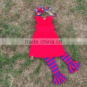 2015 New Baby Girls Kids Baby Girls Kid 4th of July Patriotic Capri Sets Ruffle Outfits With Matching Necklace and Headband Set thumbnail-1