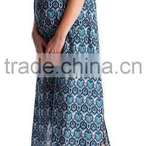 Long Maxi Maternity Dress for Summer 2015 Fashion Spaghetti Straps Side Slits Prints Nursing Dress thumbnail-2