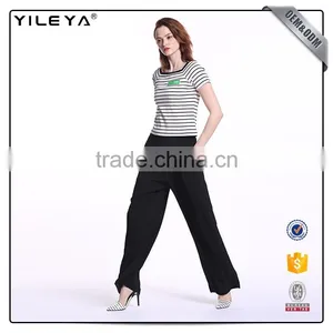 China Manufacturer Striped White Short Sleeve Ladies T-shirt thumbnail-2
