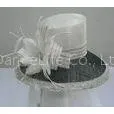 Wedding Feather Trim Sinamay Ladies Hats White / Black With Topstitch Sinamay thumbnail-1