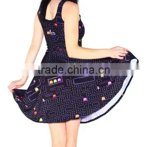 2017 3D Digital Printed Floral Eat Peas Pleated Dress for Women Wholesale thumbnail-3