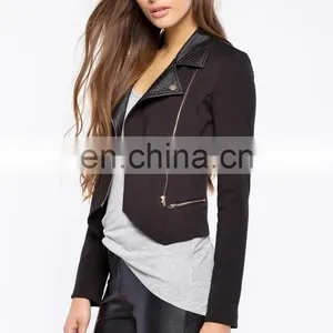 China OEM New Product Cheap Long Sleeves Faux Leather Moto Jacket Women thumbnail-6