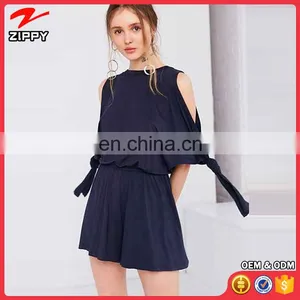 2017 Latest Fashion Navy Color Cold Shoulder Blouson Women Casual Jumpsuit thumbnail-1