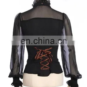 RQBL Gothic Women's Transparent Shoulders and Sleeves Blouse With Jabot thumbnail-3