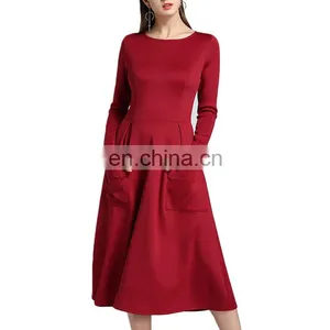 Latest Design Lady Casual Dress Red Fashion Long Sleeve Autumn Dress For Woman thumbnail-1