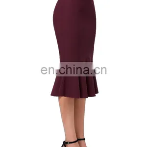 Kate Kasin Occident Women's Fashion OL Causal Wine Red Mermaid Hips-Wrapped Pencil Skirt KK000241-2 thumbnail-4