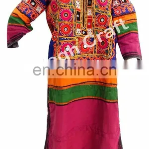 Kuchi Afghan Dress Top - Afghani Costume Banjara Mirror Work Tunic Top - Tribal Hippie Style Costume Dress thumbnail-5