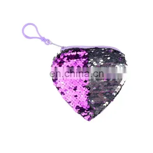 Girl Reversaible Heart Shape Sequin Coin Purse Mermaid Spiral Wallet Baby Bag With String thumbnail-6