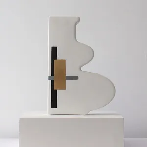Letter Creative Geometry Modern Minimalism Fashion White Black Ceramic Plant Vase For Office Decor thumbnail-5