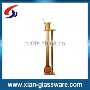 Promotional Wholesale Hand Blow Beer Yard Glass With Wooden Stand thumbnail-1