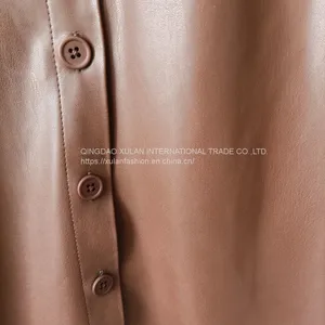 Spring/Autumn Women's Eco Leather Fashion Shirt thumbnail-5