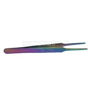 Colorful Flat Mouth Tweezers Anti-static Stainless Steel High-precision Clip Stamp Plucking Hair Phone Maintenance Thickened Flat Head Tweezers 13 Tweezers thumbnail-5