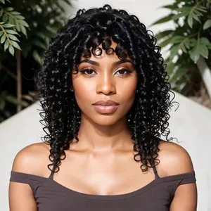 14 16 Inch Preplucked Brazilian Remy Human Hair Wolf Cut Full Mechanism Curly Short Bob Wig With Bangs Wigs For Balck Women thumbnail-1