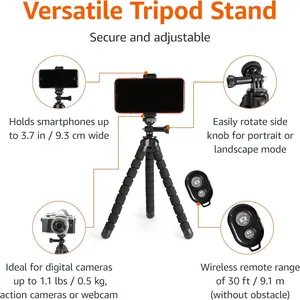 Cellphone Tripod Mini Desktop Tripod Flexible Octopus Tripod With Wireless Remote and Smartphone Clamp thumbnail-4