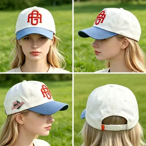 Two Tone Curved Brim 5 Panel Baseball Cap Cotton Adjustable Outdoor Daily Sports Caps Custom Embroidery thumbnail-1