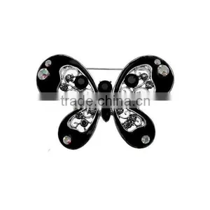 Wholesale 6.2*4.2cm Black Enamel With Crystal Modern Butterfly Brooch thumbnail-1