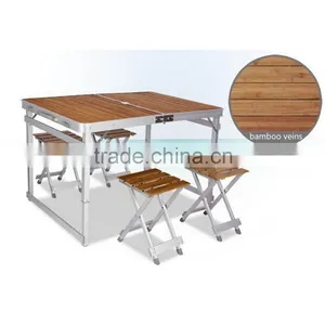 Wood Aluminium Folding Table Portable Camping Patio Folding Outdoor Table Chair thumbnail-3