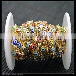 LFD-0012C ~ Wholesale Gold Plated Wire Wrapped Mixed Color Evil Eye Stone Chain Beaded Necklace Bracelet Handmade Finding thumbnail-4