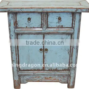 Chinese Antique Gray Blue Small Cabinet With Two Drawer Two Door Caninet 82*30*86cm thumbnail-1