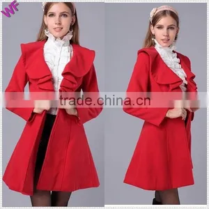 Ruffled Collar Flared Coat Woman Custom Womens Coat thumbnail-1