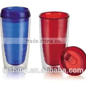 OEM Service Plastic Double Wall Cup With Colorful Lid Wholesale Plastic Cup With Heat Insulation thumbnail-1