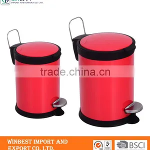 Red Round Stainless Steel Trash Can thumbnail-1