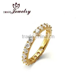 Shiny 925 Sterling Silver Cut CZ Gold Vermeil Eternity Band Pave Setting thumbnail-1