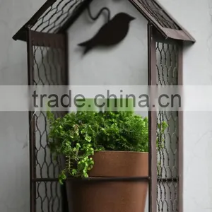 Modern Metal Mesh Stand With 1pc Plant Fiber Pot and Birds Decoration for Flower thumbnail-2