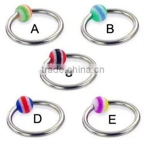 Captive Bead Ring With Striped Ball thumbnail-1
