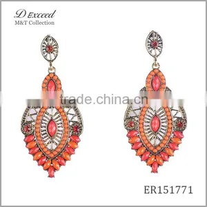 Wholesale Jewelry New Designs Women's Ethnic Resin Beaded Earrings Leaf Gold/Silver Plating Drop Earrings thumbnail-4